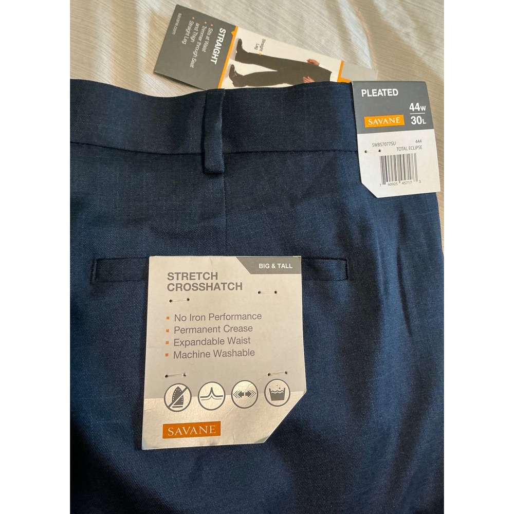 Savane Navy Blue Straight Leg Pants Stretch Business Casual Mens 44x30 Workwear - Picture 9 of 10